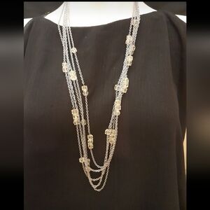 Unbranded  - multi strand silver tone necklace with clear glass beads